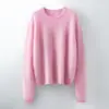 Suéter de lana para mujer, cuello redondo, corte holgado, moderno, con textura de lana cepillada, diseñado como capa base