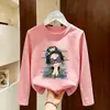 Camiseta de manga longa para meninas, algodão puro, nova e estilosa para primavera e outono de 2026, top infantil versátil, camiseta básica para usar em camadas