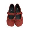 Sapatos Vermelhos Estilo Francês Sapatos de boca rasa Primavera e outono Feminino Novo Suave Estilo Fada Ballet Noite Flat Mary Jane Shoes