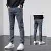 Pantalones Vaqueros Ajustados Color Gris Ahumado para Hombre, Corte Slim, Pierna Estrecha, Pantalones Casuales de Verano para Hombre