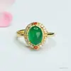 Anillo de Ágata Verde Natural Guan Yu Anillo de Cristal Calcedonia Jade Hielo Joyería Beneficios Transmisión en Vivo Venta al por Mayor S4061405