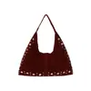 Bolsa de Ombro Estilo Motociclista Fashion 2026 Nova Cor Sólida Tendência Grande Capacidade Casual Simples Bolsa Tote com Rebites