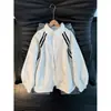 Jaqueta Patchwork Listrada de Alta Qualidade Masculina Primavera e Outono Marca Tendência Cardigan com Capuz para Jovens Gola Alta Jaqueta Esportiva Versátil