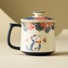 Taza de Separación de Agua y Té de Cerámica Blanca Mineral de Roca Mariposa Amor Flor Gato Lindo Taza con Tapa Taza de Té de Oficina Taza Individual