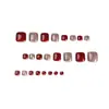 Parches rojos de lentejuelas de color sólido para uñas cortas de los pies con purpurina dorada, piezas de manicura para uñas de los pies estilo ins