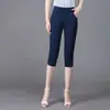 5087 Brocado de Tencel Algodón Pantalones de Madre Casuales para Mujeres de Mediana Edad Pantalones Casuales de Cintura Alta Talla Extra Pantalones Cortos de Verano para Personas Mayores