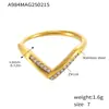 Anillo de acero inoxidable Xinyixin con forma de V, circonita 5A, apertura lateral, ajustable, para mujer, no se decolora
