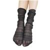 Calcetines de Verano Plisados Retro Japoneses Lindos para Mujer Calcetines Elásticos a Media Pantorrilla Rayados Calcetines Finos Negros Blancos Albaricoque