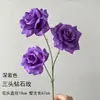 Flor Rosa Simulação Três Cabeças Rosa Diamante Decoração de Casamento Material de Flor Cenário de Parede de Flores Flor Artificial Decoração Macia Bola de Flores Atacado
