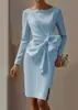 Ropa de Mujer Transfronteriza Europea y Americana Vestido Delgado de Manga Larga con Cintura Retorcida Elegante de Color Sólido Bodycon ceñido a la cadera Vestido de Noche
