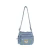 Bolsa Jeans Lavado para Meninas 2026 Nova Bolsa Bordada Retrô Multicompartimento Ombro Transversal Versátil Bolsa para o Dia a Dia