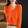 Suéter Elegante de Punto con Cuello en V de Nuevo Estilo Otoño e Invierno Transfronterizo para Mujer, Jersey Holgado de Manga Larga