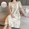 Pijama de Mujer de Comercio Exterior Estilo Nuevo Almohadilla en el Pecho Algodón Tejido Nube de Verano Bata de Noche para el Hogar Longitud Media Pijama para Mujer Tallas Grandes