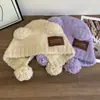 Gorro de Punto con Parche de Orejas de Oso Lindo Estilo Japonés para Mujer, Cálido para Otoño e Invierno Protección para las Orejas Circunferencia de Cabeza Grande Gorro de Punto con Pompón