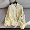 2026 Primavera Nuevo Estilo Lino Ceñidor de Cintura Corto Cuello Alto Cárdigan Blusa Chaqueta Al por Mayor N6Aw3722