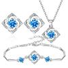 Jingdong Tmall Moda Felicidade Quatro folhas Trevo Colar Pingente Set Mulheres All-match Brincos Diamante Azul Romântico Folha Grass Bracelet