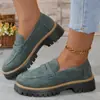 Mocasines mate, tacón grueso casual, zapatos de mujer estilo británico vintage, negros, modelo nuevo 2024, talla grande, primavera y otoño, suela gruesa