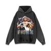 Impressão de personagem de rap hip hop americano desgastado lavado com capuz suéter masculino e feminino marca de moda oversize moletom com capuz transfronteiriço