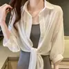 Camisa de Chiffon com Saia de Suspensório, Lenço Pequeno, Camisa Fina, Cardigã, Top com Proteção Solar para Mulheres, Nova Roupa de Verão 2026