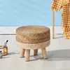 Taburete de paja tejido, taburete bajo rústico, taburete de ratán para cambiarse los zapatos, cojín de asiento tejido engrosado, taburete pequeño de madera, taburete redondo creativo