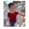 Camiseta Casual de Seda de Hielo de Manga Corta para Niñas Verano Nuevo Estilo Coreano Top con Borde de Oreja para Bebés Niñas Media Manga Combinable