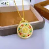 Nuevo Colgante Amarillo con Puntos de Esmalte y Diamantes Estilo Chino del Dios de la Riqueza para Mujer con Reverso de Filigrana, Cadena de Suéter de Brújula de los Ocho Tesoros, Collar Estilo Palacio