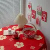 Mantel Rojo al Por Mayor de Fábrica con Palabras Felices Boda Boda Tela Roja Mesa de Comedor Mesa de Café Mantel Rectangular