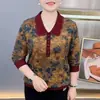 Estilo Novo Outono 2026 Roupas Femininas para Meia-Idade e Idosos: Camiseta de Manga Longa com Gola Peter Pan e Design Jacquard, Top Casual Elegante e Emagrecedor