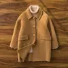 Casaco moderno de lã mista para meninos e meninas, primavera outono, lã e cashmere dupla face, casaco comprido infantil estilo coreano