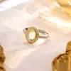 Anel Ajustável Base para Anel de Prata Esterlina S925 Luxo Leve Vintage Bicolor com Cravação em Bisel para Joias Ovais Fio de Anel