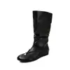 Botas de Media Caña para Mujer, Cosidas con Cuero de Vaca de Primera Capa y Gamuza, Botas Rectas, Nuevo Estilo Otoño e Invierno, Cuero Genuino, Punta Redonda, Tacón Oculto, Botas de Mujer