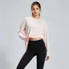 Top de yoga de seda helada de verano, tacto desnudo, cuello redondo, holgado, transpirable, versátil, camiseta casual deportiva de manga larga para fitness