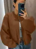 Chaqueta de Béisbol para Mujer de Otoño e Invierno Chaqueta Bomber Estilo Callejero Cuello Redondo Hombro Caído Manga de Linterna Cremallera Chaqueta Cardigan
