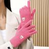 Guantes de Lana Tejida con Bordado de Oso Lindo para Pareja, Otoño e Invierno, Dedos Divididos y Cinco Dedos, Pantalla Táctil, Sin Dedos, Color Liso para Mujer