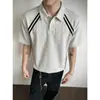 Camisa Polo Rayada Retro Americana para Hombre, Camiseta de Manga Corta Deconstruida de Peso Pesado, Top Holgado Oversize de Gama Alta, Moderno