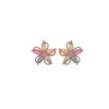 Pendientes de Plata de Ley S925 Chapados en Oro Rosa con Turmalina de Colores Flor de Ciruelo Chica Inteligente Pendientes de Botón de Plata Coreanos de Alta Gama