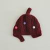 Gorro de Lana para Bebé de Otoño e Invierno, Lindo Gorro de Bebé con Botón Puntiagudo, Ranura Trasera, Gorro de Punto Cálido para Niños, Exportación