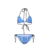 Bikini de Dos Piezas a Cuadros Retro Dulce y Picante para Mujer con Top de Triángulo para Pechos Pequeños, Traje de Baño Sexy de Tres Piezas Estilo Resort Puro Deseo