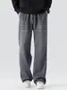 Ropa de Hombre Fengshe / Otoño-Invierno 2026 Nuevos Pantalones Casuales para Hombre de Imitación de Piel de Vaca Estilo Americano Sueltos de Cintura con Lazo Pierna Recta Largos