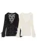 Primavera 2025 Zr Comercio Exterior Wholesale Diseño de Moda para Mujer Estilo Europeo y Americano Top Decorativo de Encaje en Capas de Manga Larga con Cuello en V