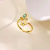 Anillo Abierto de Mariposa y Flor con Diamantes de Colores Chapado en Oro de 18 Quilates, Más Vendido Transfronterizo, Estilo Fresco y Juvenil, Anillo de Dedo Índice con Flor Pequeña Asimétrica