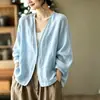 Camisa de Algodón Lino Estilo Retro Protección Solar Verano Artístico Nuevo Estilo Diseño Manga Larga Cárdigan Chaqueta Delgada Top Holgado