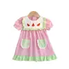 Ropa de Verano para Niñas, Vestido Infantil, Bordado de Sandía, Rayas en Bolsillos, Vestido de Manga Corta, Vestido de Princesa con Volantes