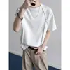 Camiseta de verão estilo americano roxa, design moderno, solta, manga curta fina, peso pesado, camurça, com rebites, masculina, manga curta