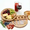 Conjunto de Prato de Queijo de Madeira com Gaveta Oculta para Talheres, Conjunto de Quatro Peças de Faca e Garfo para Queijo, Prato para Festa e Jantar em Casa