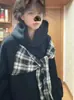 Diseño Estilo Coreano Sentido del Diseño Lazo Cuadros Atado Sudadera de Pareja para Hombres y Mujeres Otoño Invierno Holgada Versátil Top de Estudiante