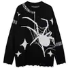 Suéter Desgastado de Punto con Diseño Personalizado de Araña Retro Oscuro para Hombre, Jersey Moderno Holgado de Manga Larga