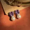 Pendientes de Perla y Piedra Preciosa de Dos Tonos Rojo Púrpura de Segunda Mano Moda Suave Noble para el Día a Día y Citas