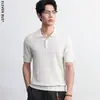 Camisa Polo de Punto Jacquard con Cuello para Hombre, Estilo Old Money, Textura de Canalé, Top Casual de Manga Corta para el Trabajo y el Día a Día