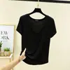 Camiseta sencilla y versátil de cuello en U y manga corta estilo coreano para mujer, camiseta básica de modal de talla grande para verano, top holgado